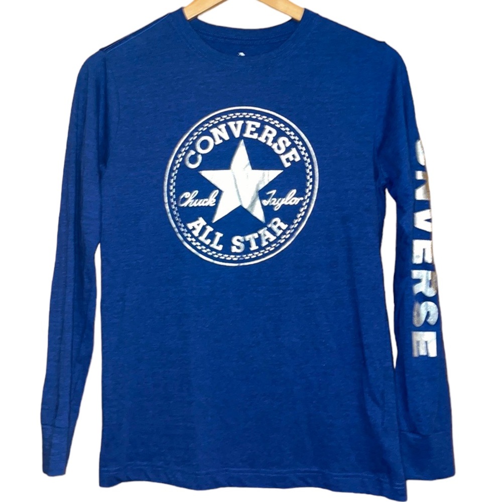 •CONVERSE•NWOT BLUE & SILVER CONVERSE LOGO LONG SLEEVE SHIRT SIZE (13-15yo) XL